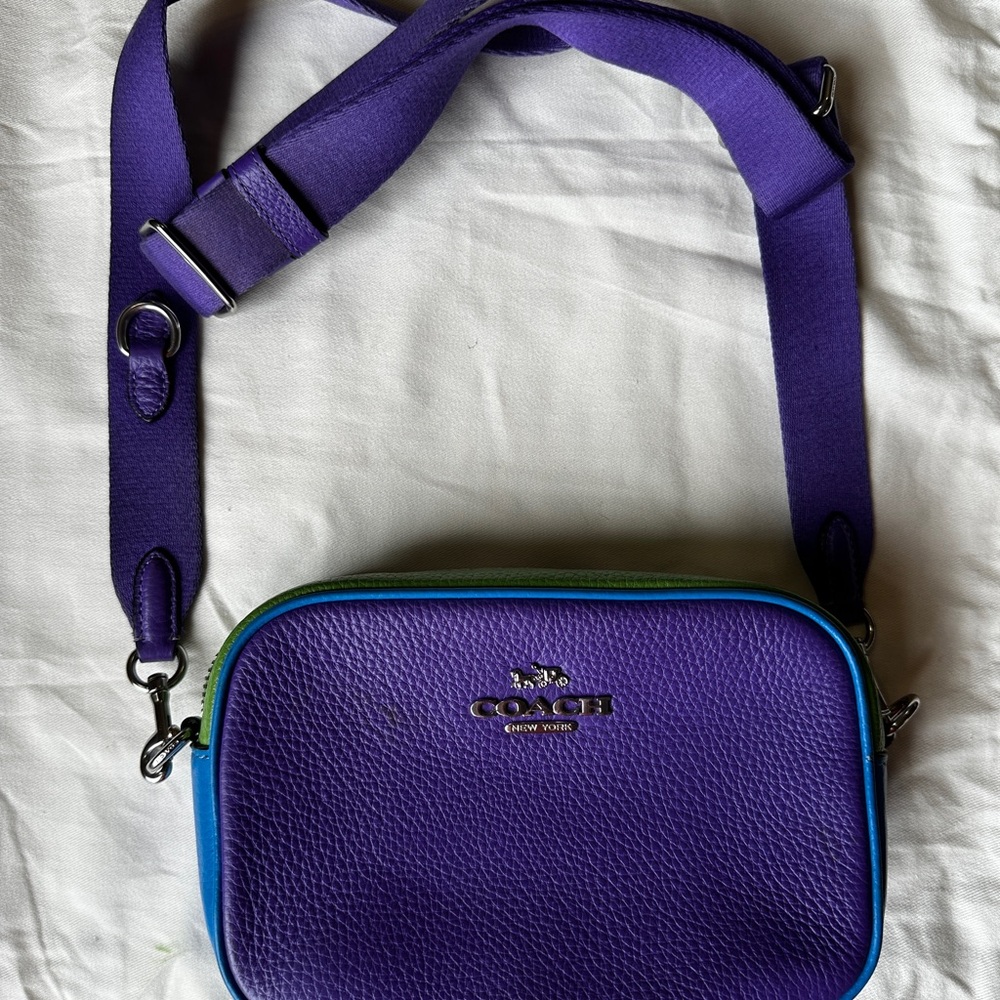 Coach Mini Jamie Vibrant Purple, Blue, Green Colorblock Camera Bag